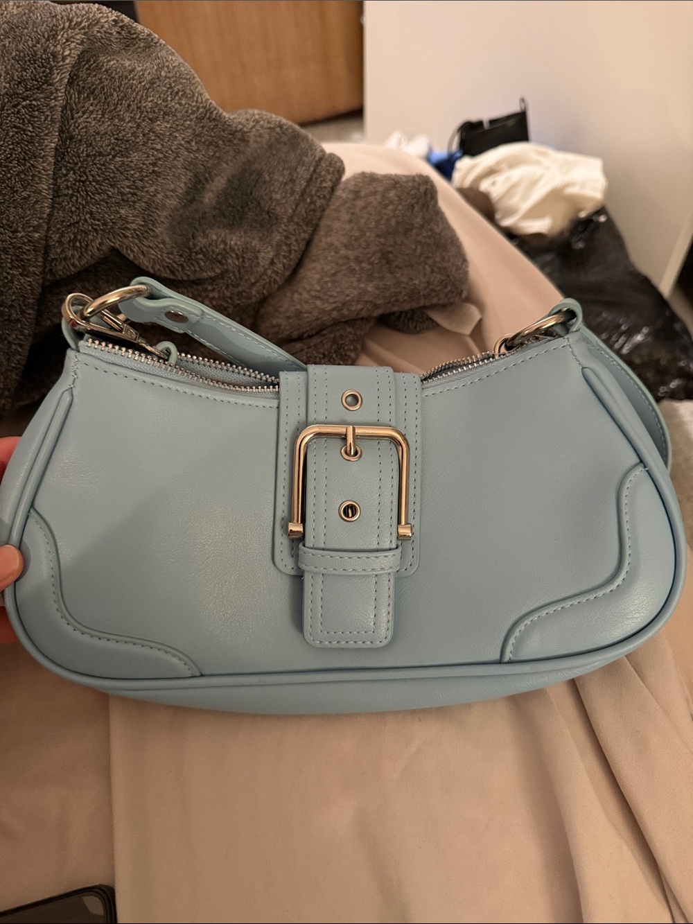 No Boundaries Light Blue Buckle Shoulder Bag